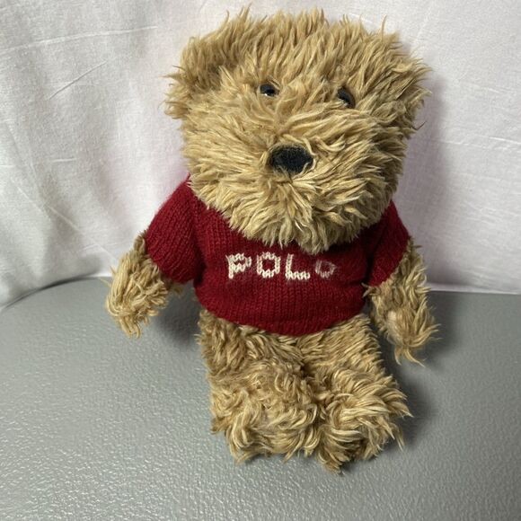 Vintage Ralph Lauren Bear Plush 2002 8" Spelled Out Red Sweater Shaggy Stuffed - Picture 1 of 4